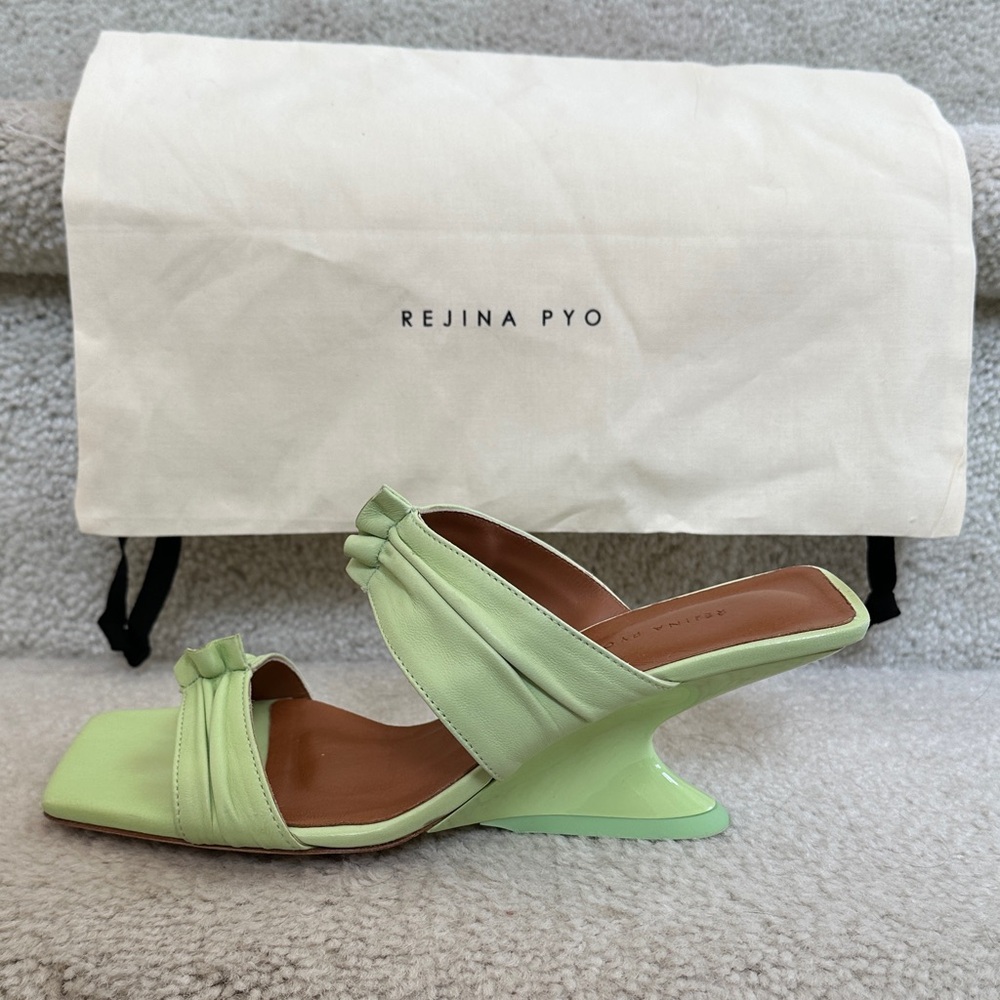 Rejina Pyo Camillia Leather Open Toe Sandals in Melon Green - Picture 7 of 15